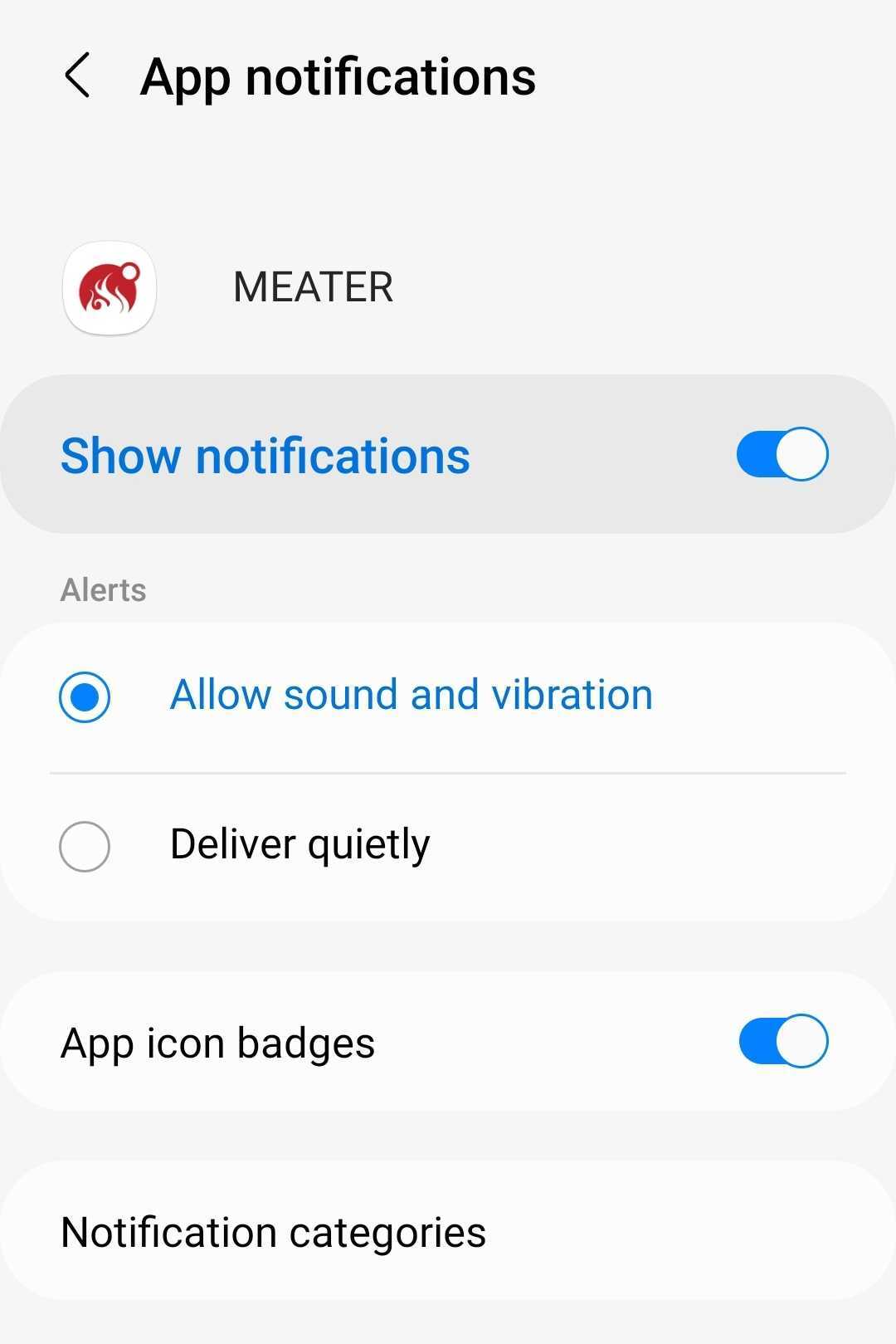 Android MEATER cation categories